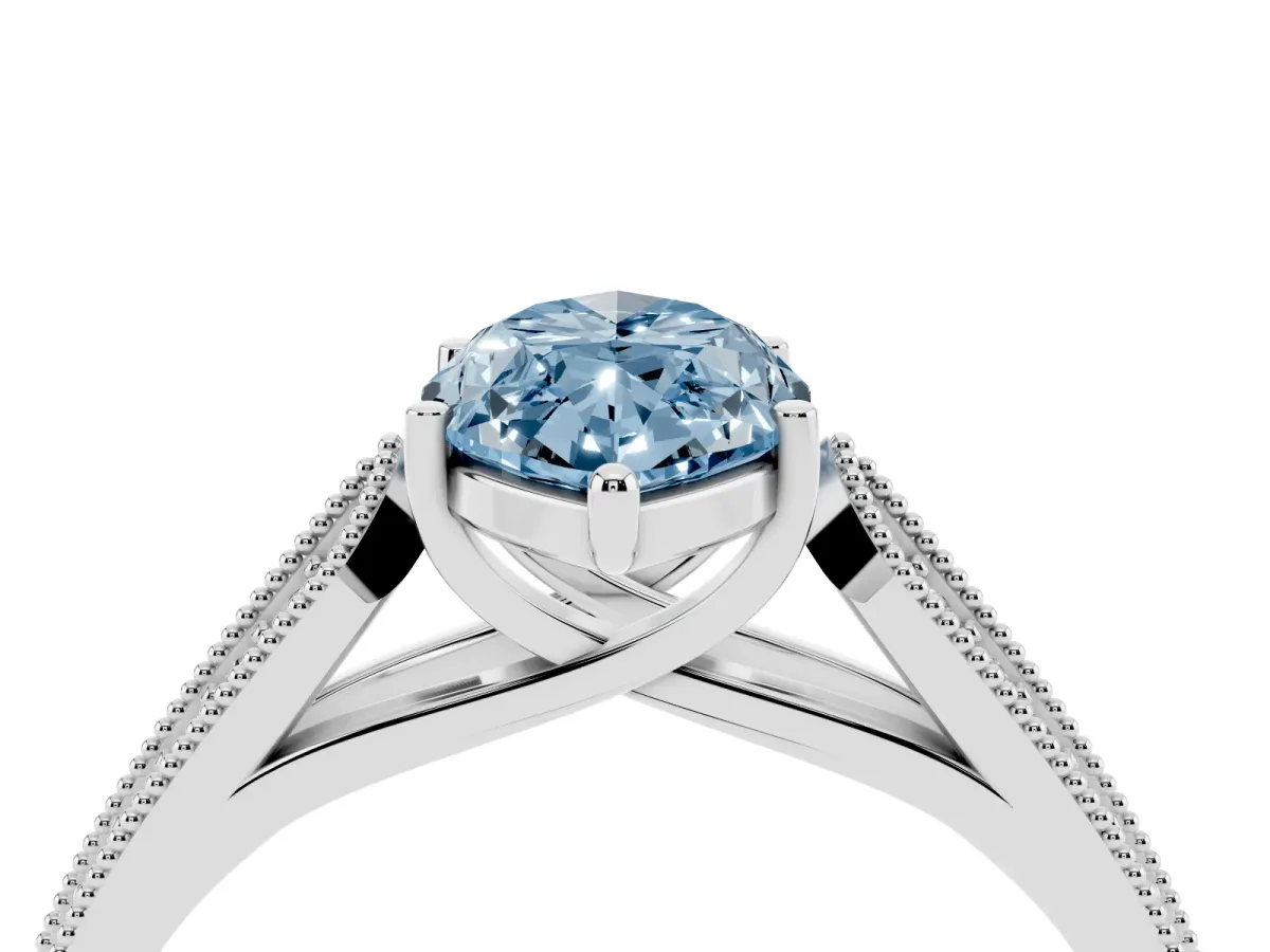 Fancy Blue Marquise Cut Cut Pave Split Shank Engagement Ring with Four-Prong Setting Silver