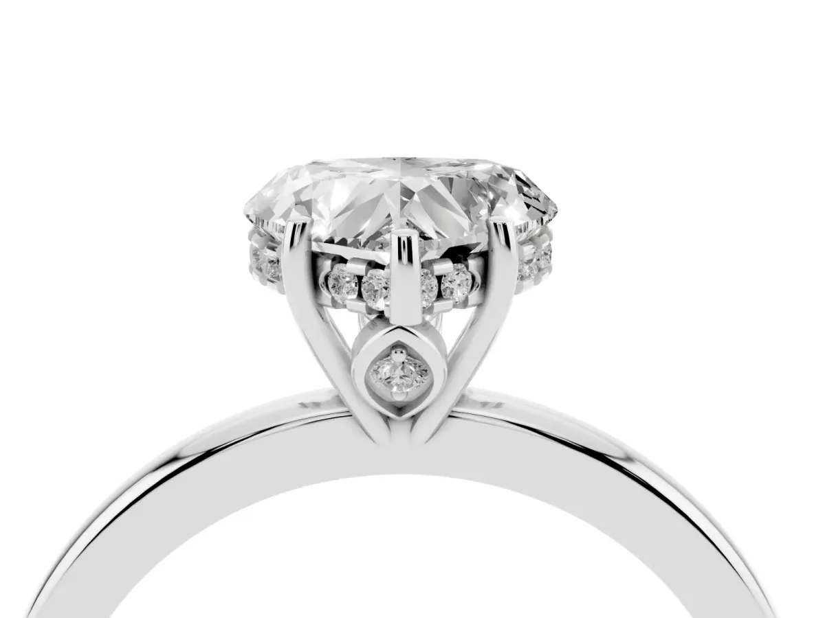 Heart Cut Solitaire Diamond Ring with Prong Setting and Plain Band Silver