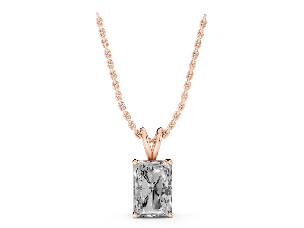 Radiant Diamond Solitaire Pendant with Four Prong Setting Rose gold