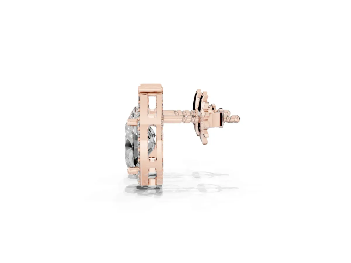 Oval Diamond Teardrop Framed Stud Earrings Rose gold
