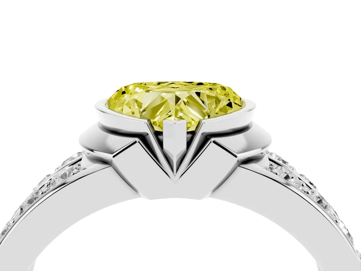 Fancy Yellow Heart Cut Brilliant Diamond Channel Set Wide Band Ring with Bezel Setting Platinum