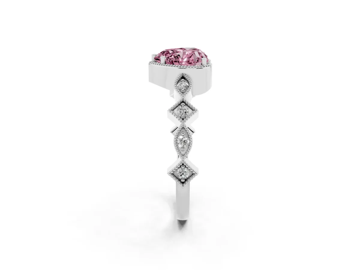 Fancy Pink Heart Cut Milgrain Marquise Diamond Twist Band Ring Silver