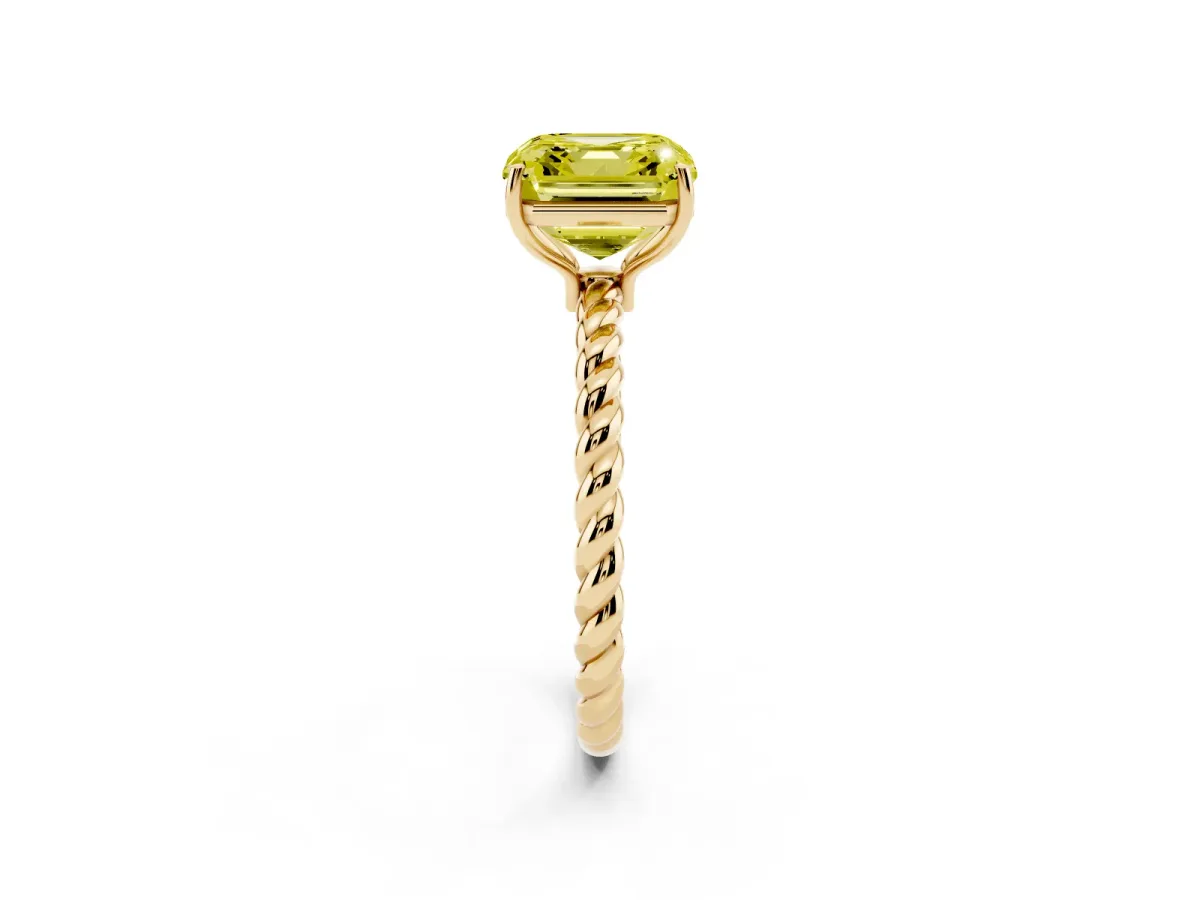 Fancy Yellow Asscher Cut Solitaire Twist Band Ring with Four-Prong Setting Yellow gold