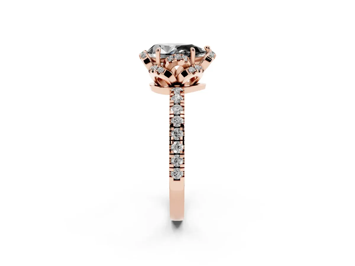 Fancy Black Pear Cut Diamond Halo Pave Band with Four-Prong Setting Rose gold