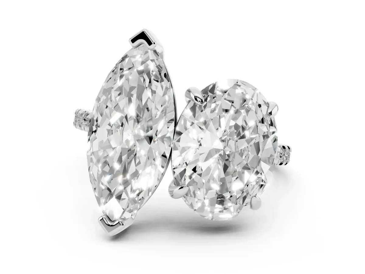 Oval and Marquise Toi Moi Ring with Prong Setting and Pave Band Platinum