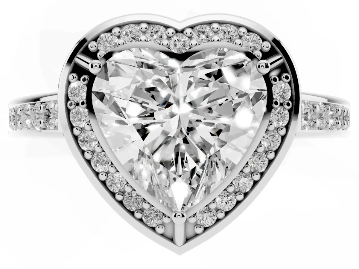Heart Cut Cut Halo Pave Split Shank Prong Setting Ring Silver