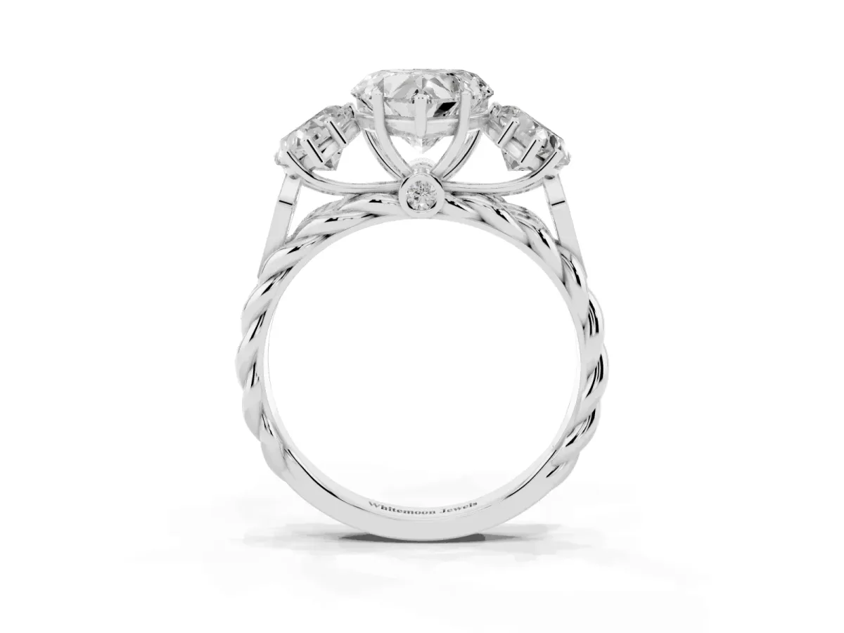 Three-Stone Heart Cut Diamond Braided Band Ring with Four-Prong Setting Platinum