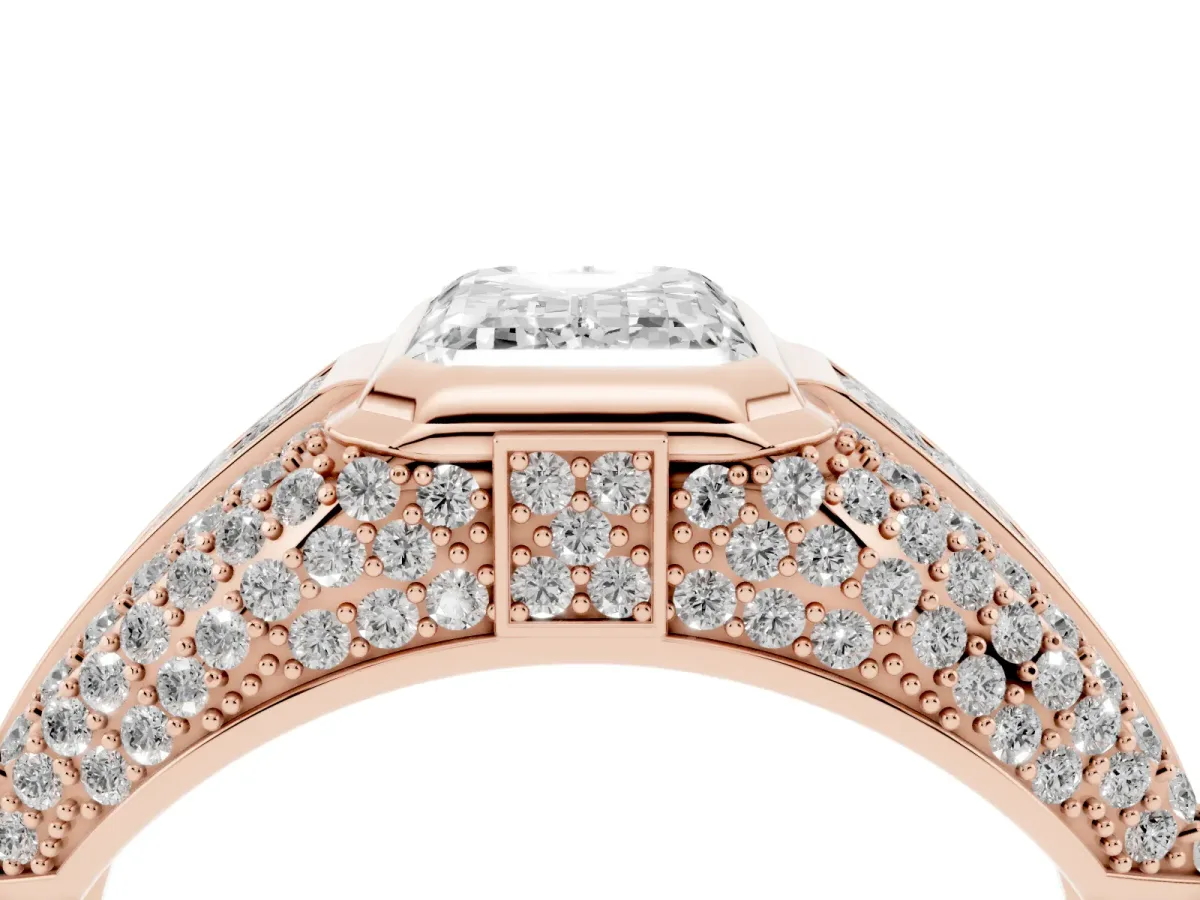 Emerald Cut Diamond Mens Ring with Side Stones Rose gold