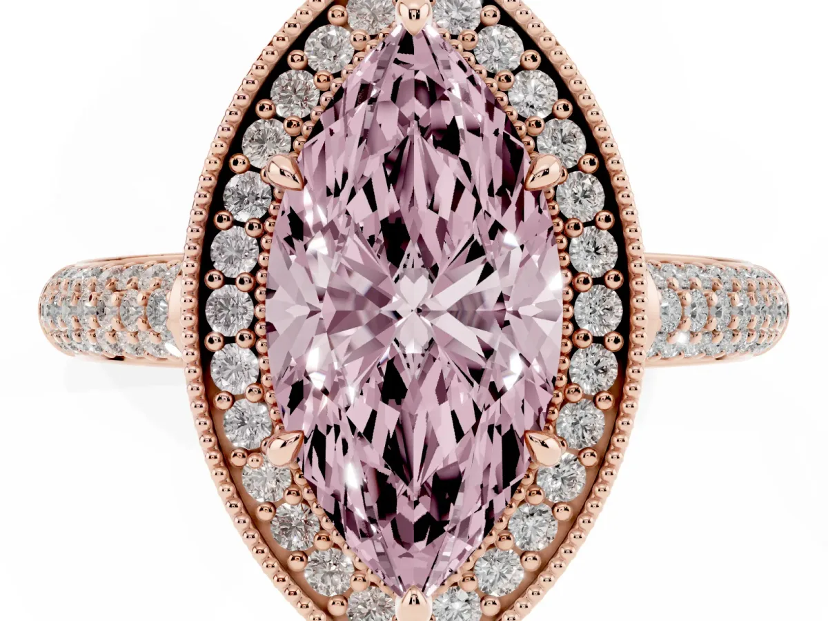 Fancy Pink Marquise Cut Cut Halo Diamond Pave Band with Four-Prong Setting Rose gold