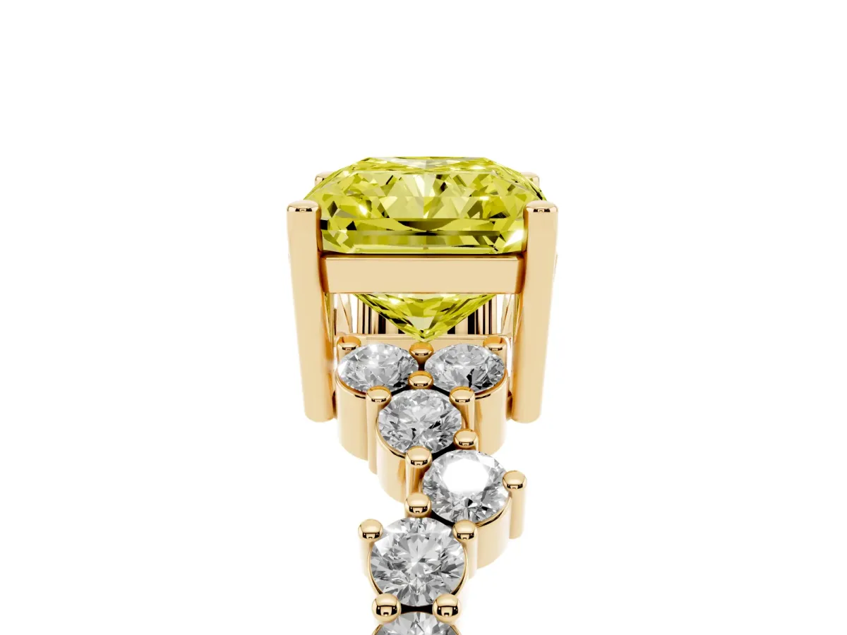 Fancy Yellow Radiant Cut Diamond Scattered Round Accent Ring with Prong Setting Yellow gold