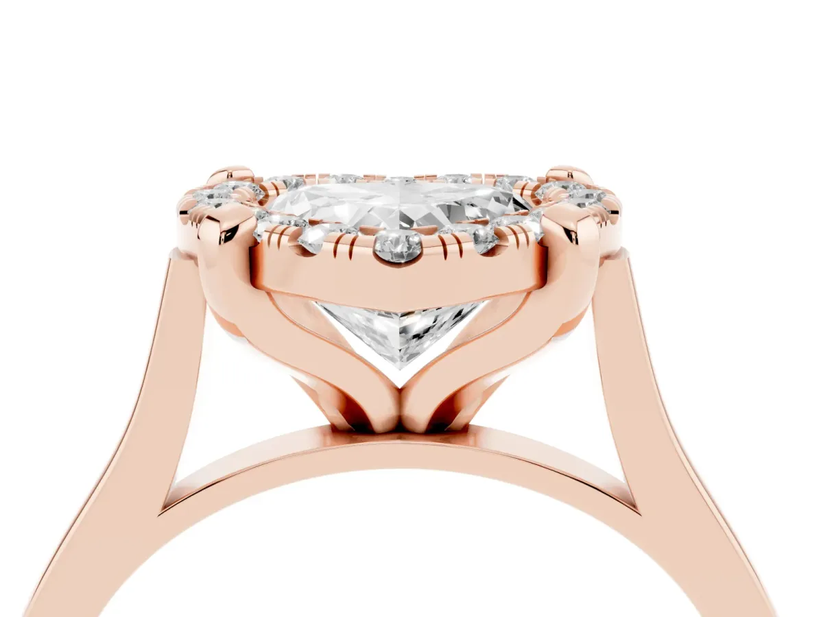 Heart Cut Diamond Cluster Halo Solitaire with Four-Prong Setting Rose gold