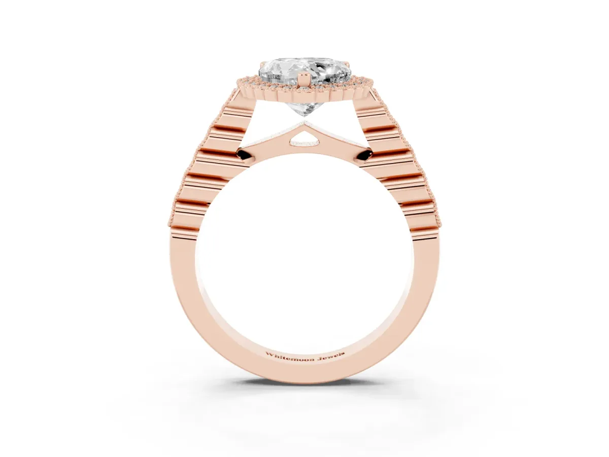 Heart Cut Cut Halo Pavé Solitaire Ring with Milgrain Band Rose gold