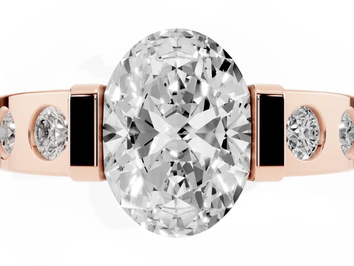 Oval Cut Brilliant Channel-Set Diamond Ring with Bezel Prong Setting Rose gold
