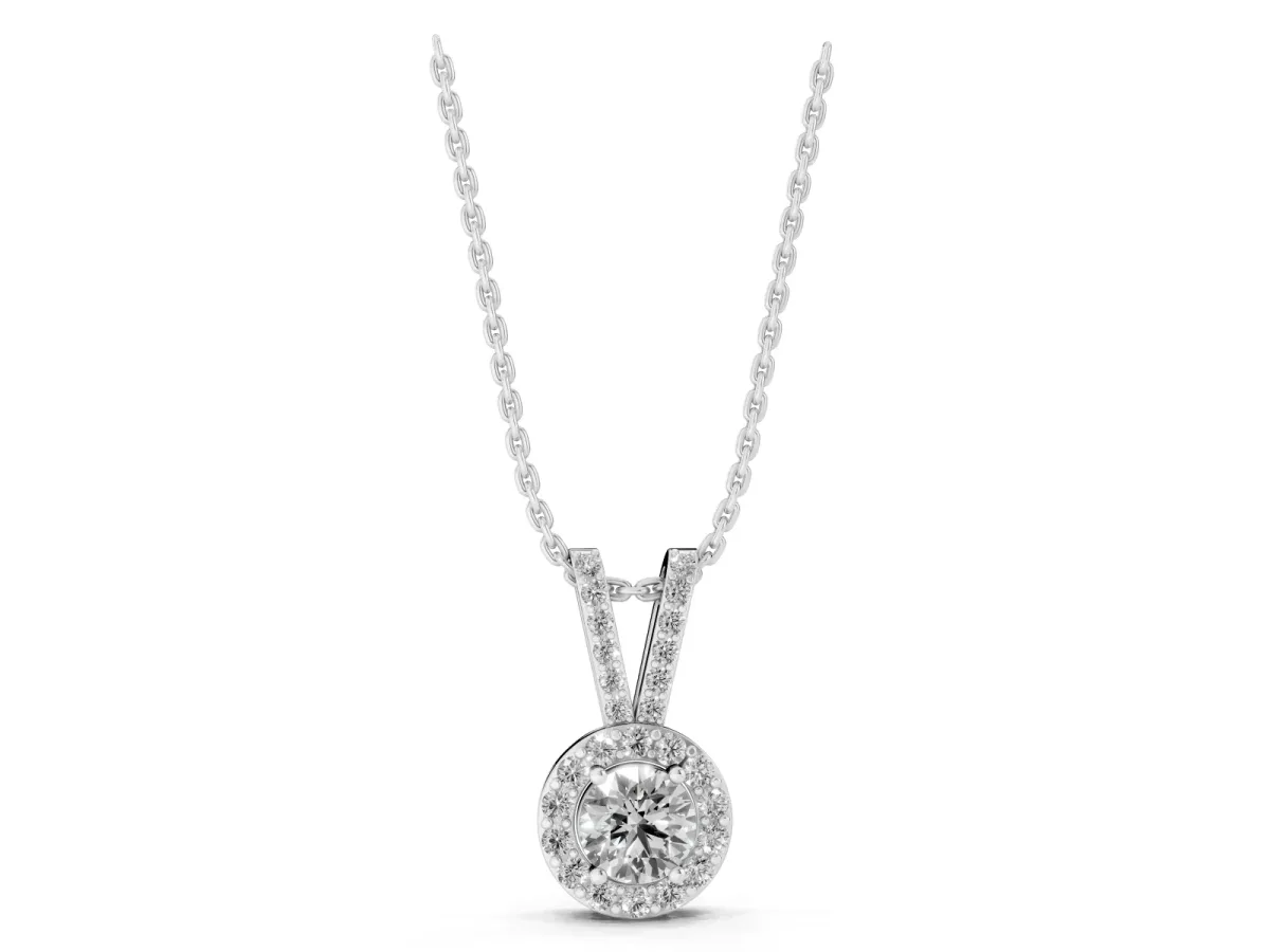 Round Halo Pendant with Prong Setting Silver