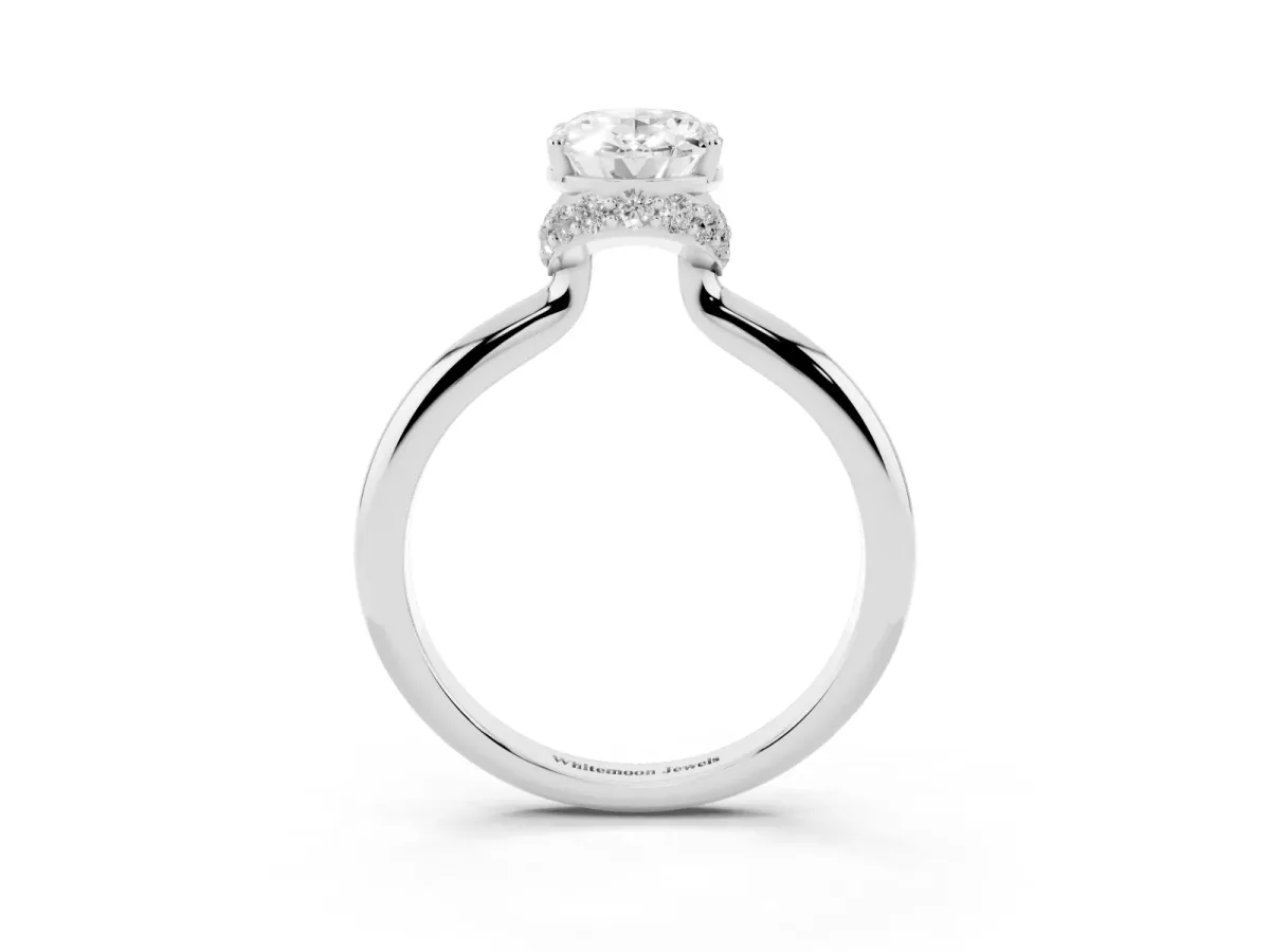 Oval Cut Brilliant Solitaire Engagement Ring with Six-Prong Setting and Classic Band White gold