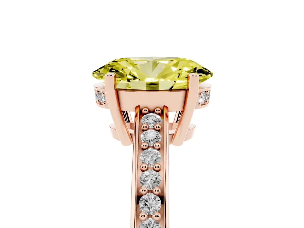 Fancy Yellow Oval Cut Solitaire Pavé Band Prong Setting Ring Rose gold