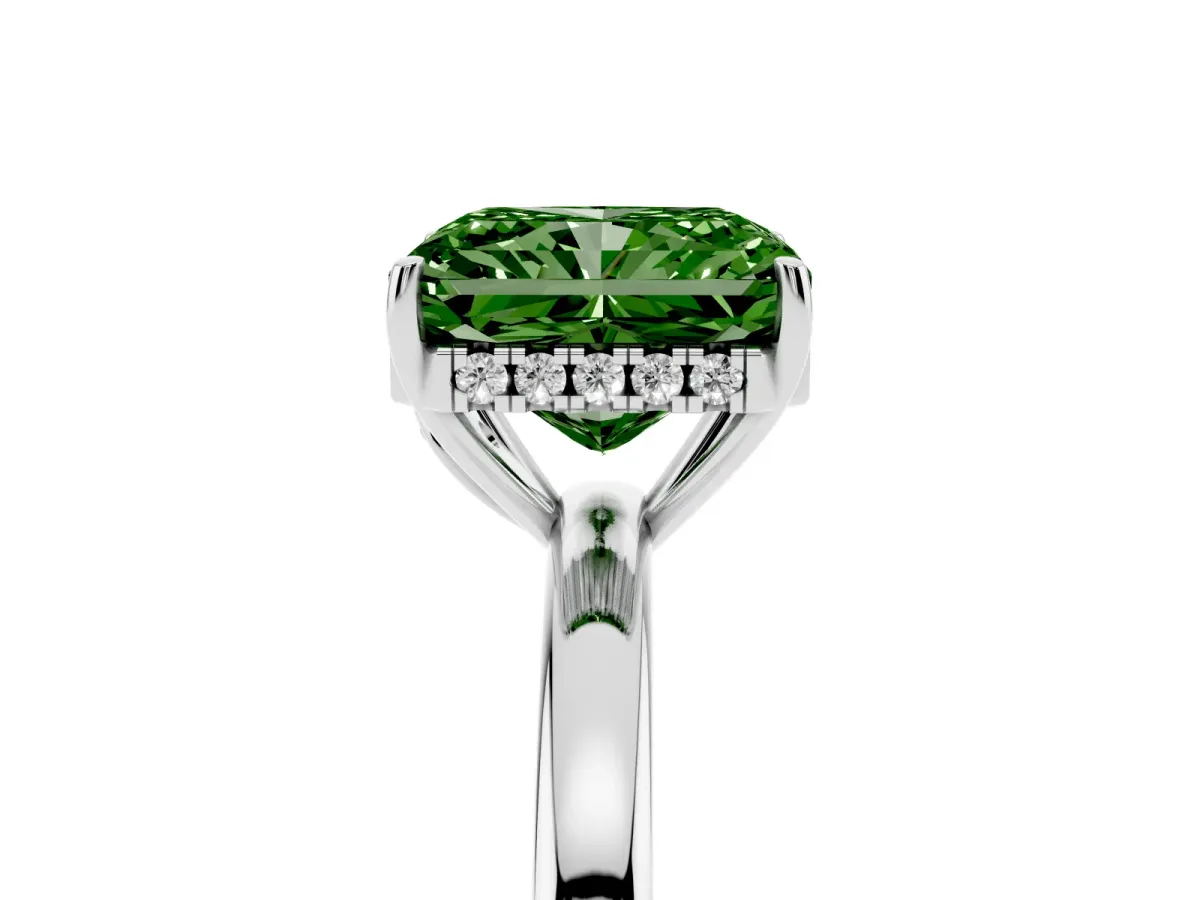 Fancy Green Radiant Cut Solitaire Diamond Ring with Prong Setting and Plain Band White gold