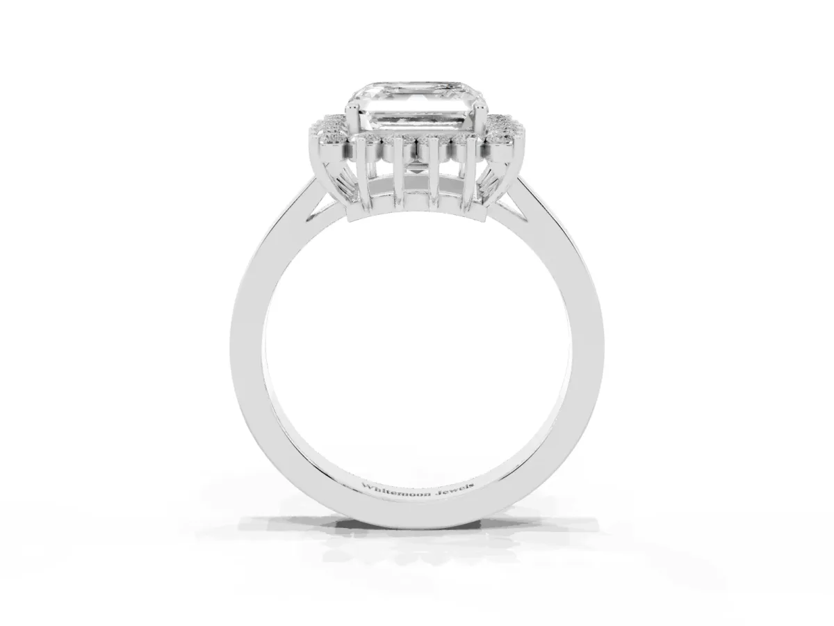 Asscher Cut Cut Diamond Halo Ring with Round Brilliant Halo and Solitaire Band White gold