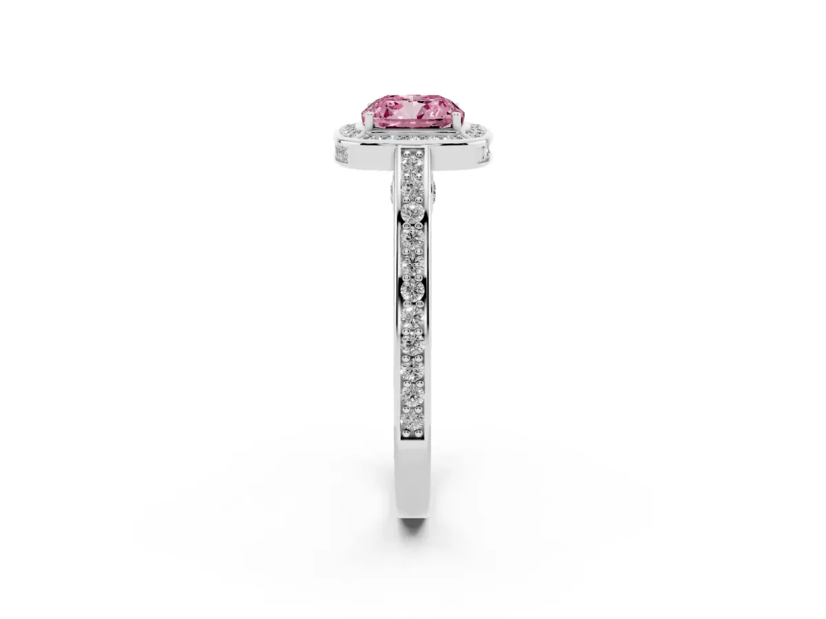 Fancy Pink Cushion Cut Cut Halo Pave Split Shank Prong Setting Ring Platinum