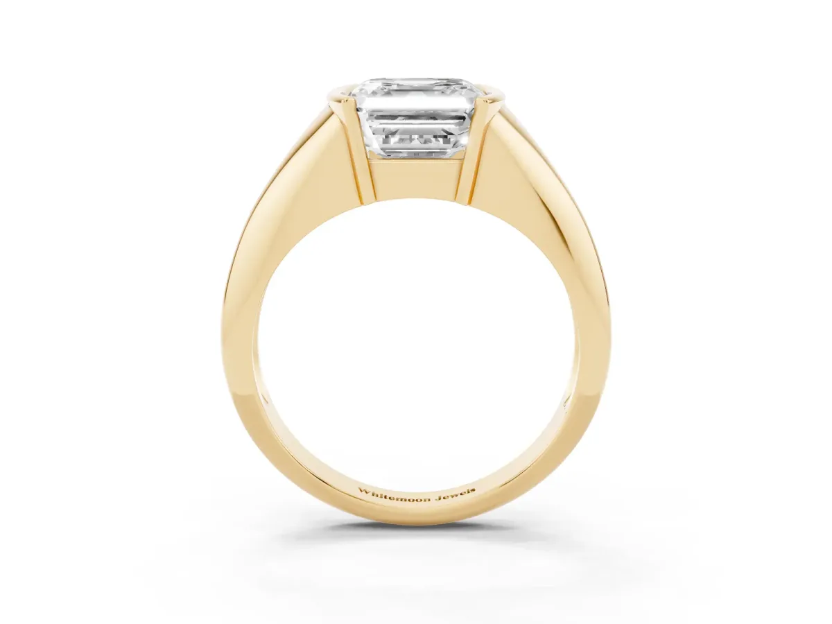 Asscher Cut Solitaire Tension Set Diamond Ring Yellow gold