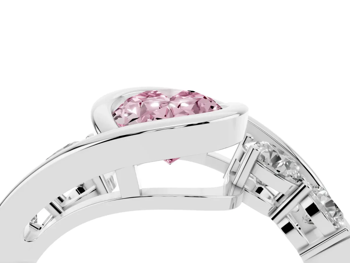 Fancy Pink Bezel Set Oval Cut Diamond Bypass Ring with Round Accents Silver