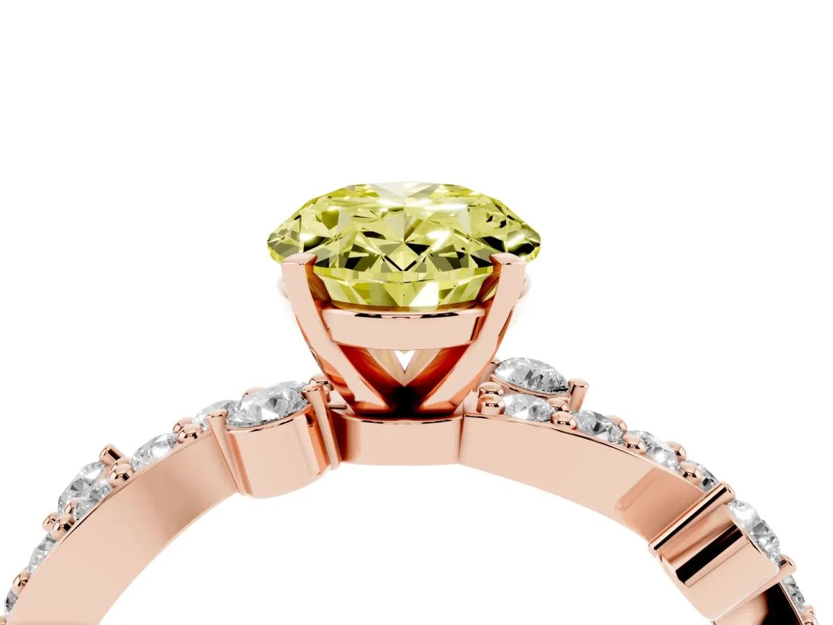 Fancy Yellow Oval Cut Cut Solitaire Diamond Twisted Band with Pave Setting Rose gold