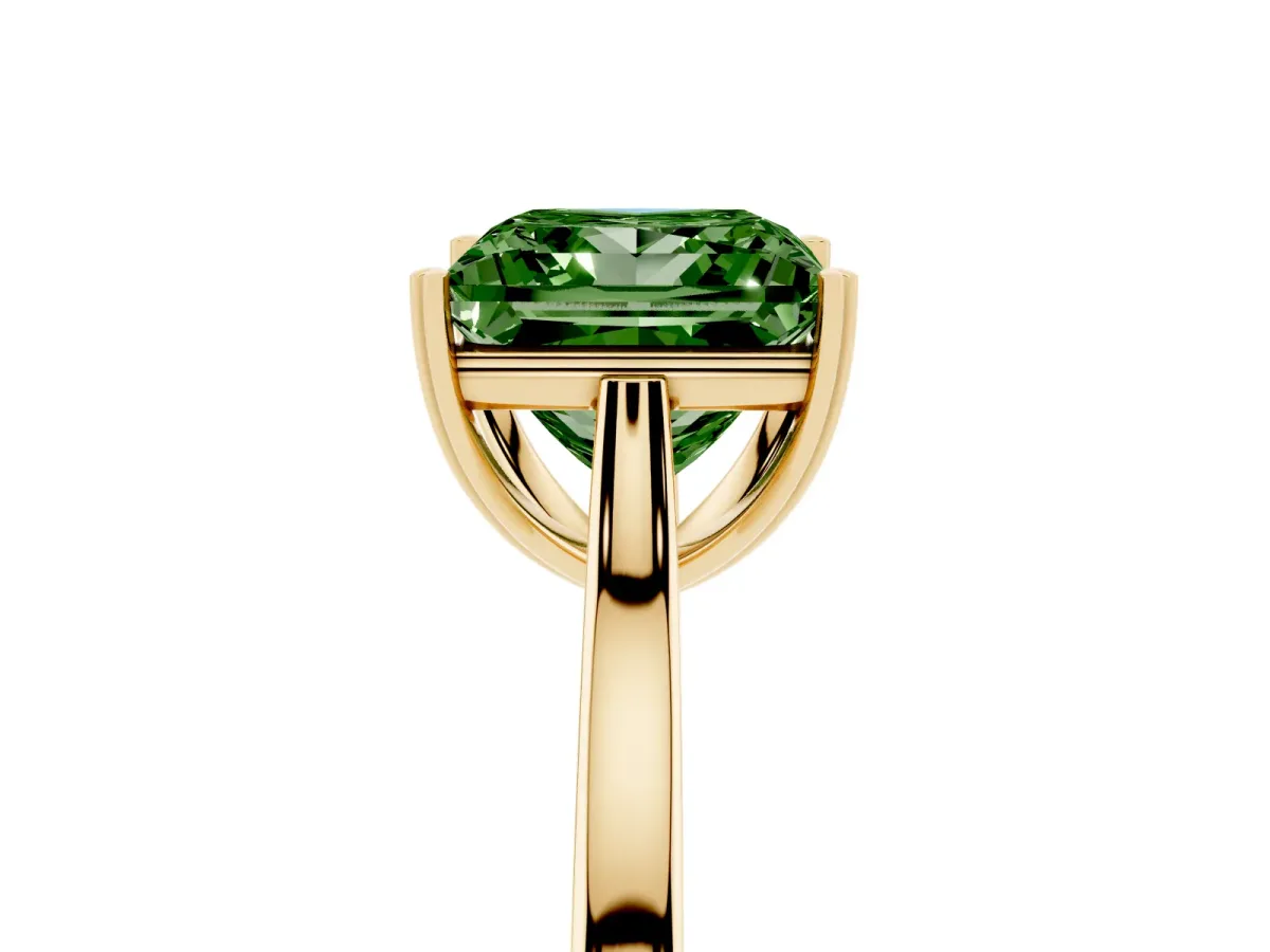 Fancy Green Princess Cut Solitaire Heart Prong Engagement Ring with Tapered Band Yellow gold