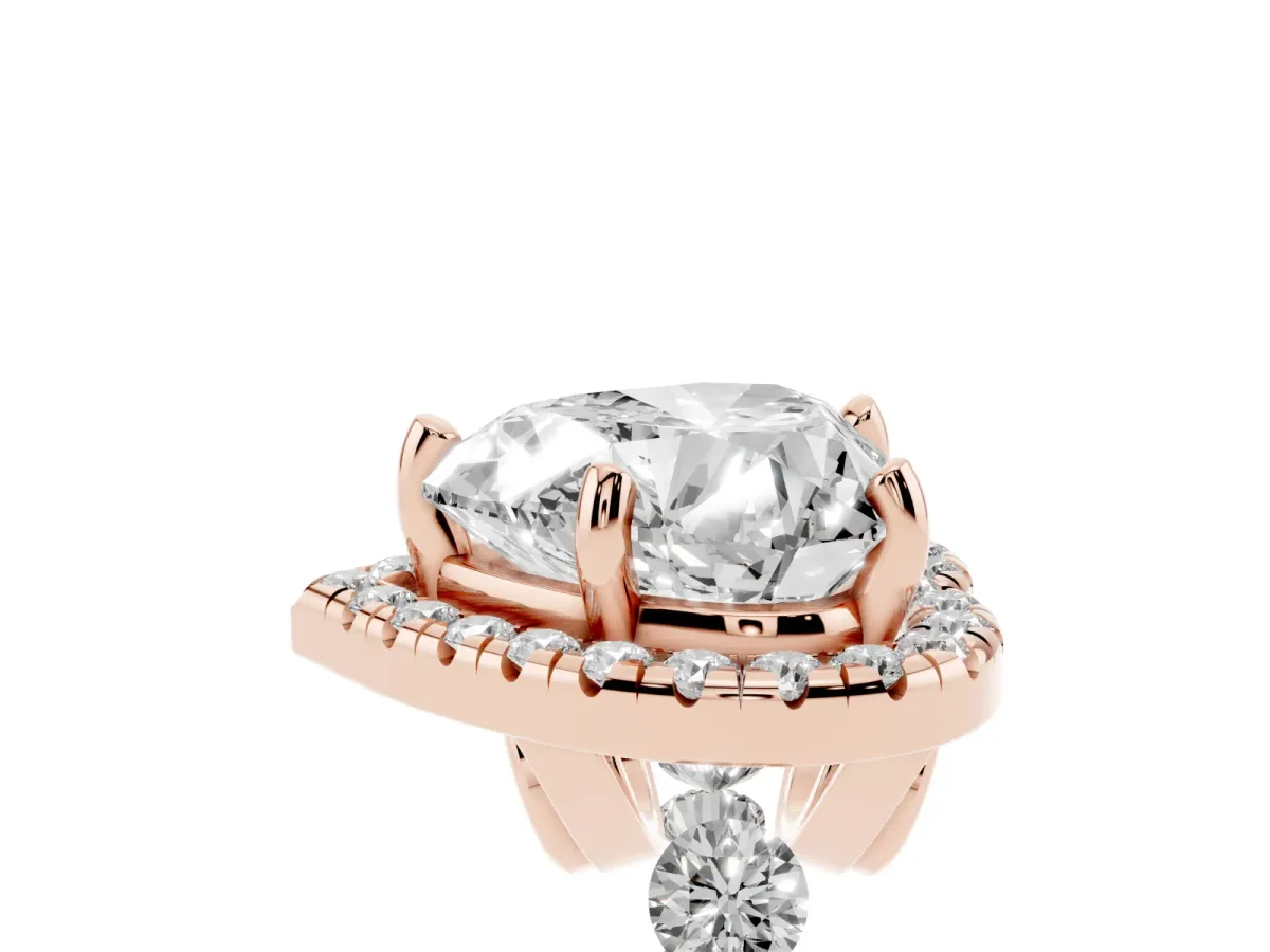 Heart Cut Halo Pavé Diamond Engagement Ring with Four-Prong Setting Rose gold