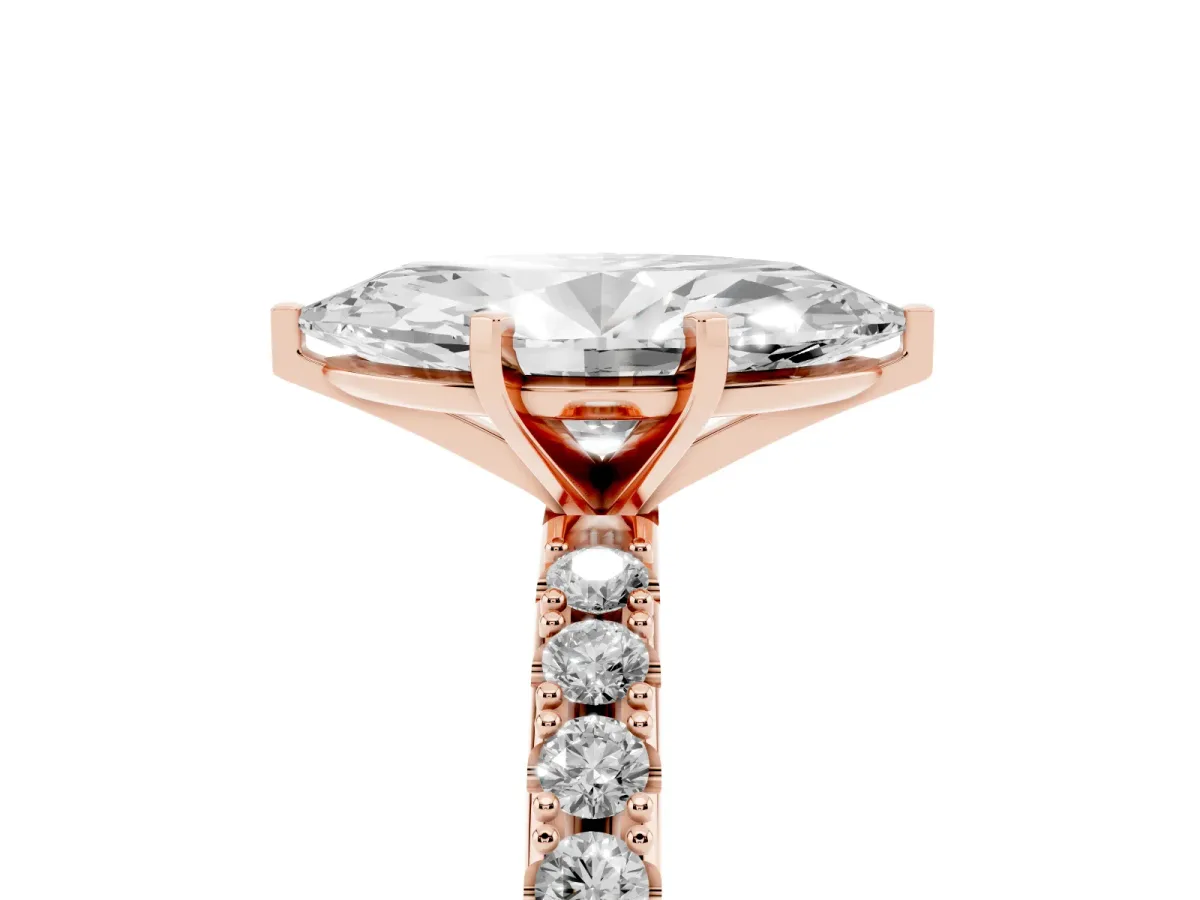 Marquise Cut Diamond Solitaire Pavé Band with Four-Prong Setting Rose gold