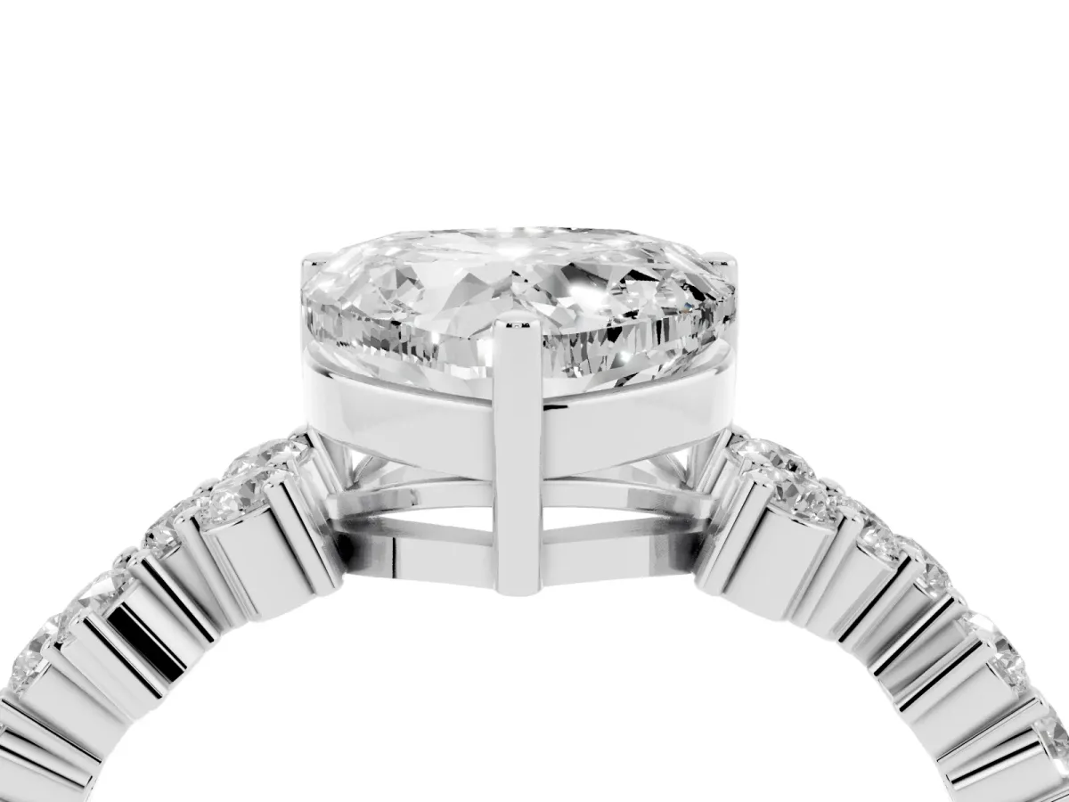 Heart Cut Diamond Scattered Round Accent Ring with Prong Setting Silver