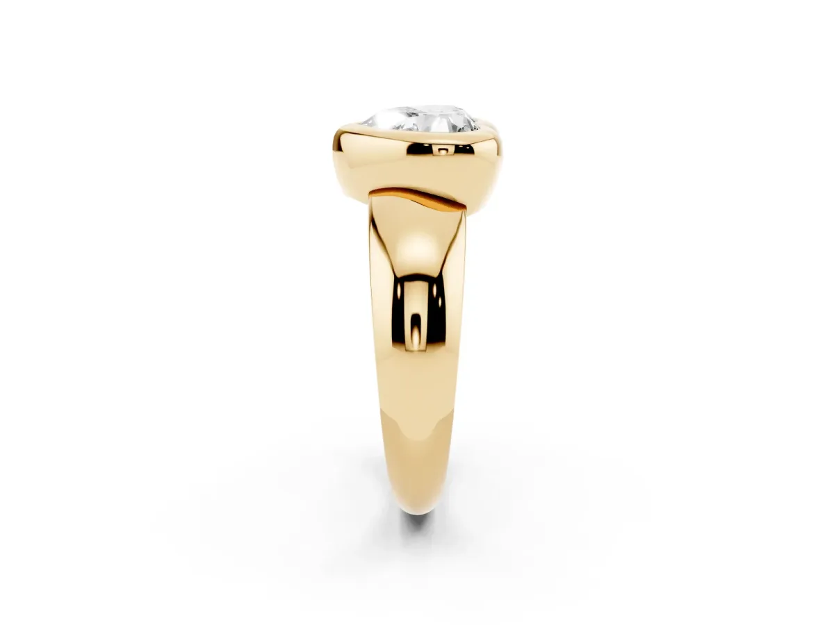 Bezel Set Heart Cut Solitaire Ring with Wide Band Yellow gold