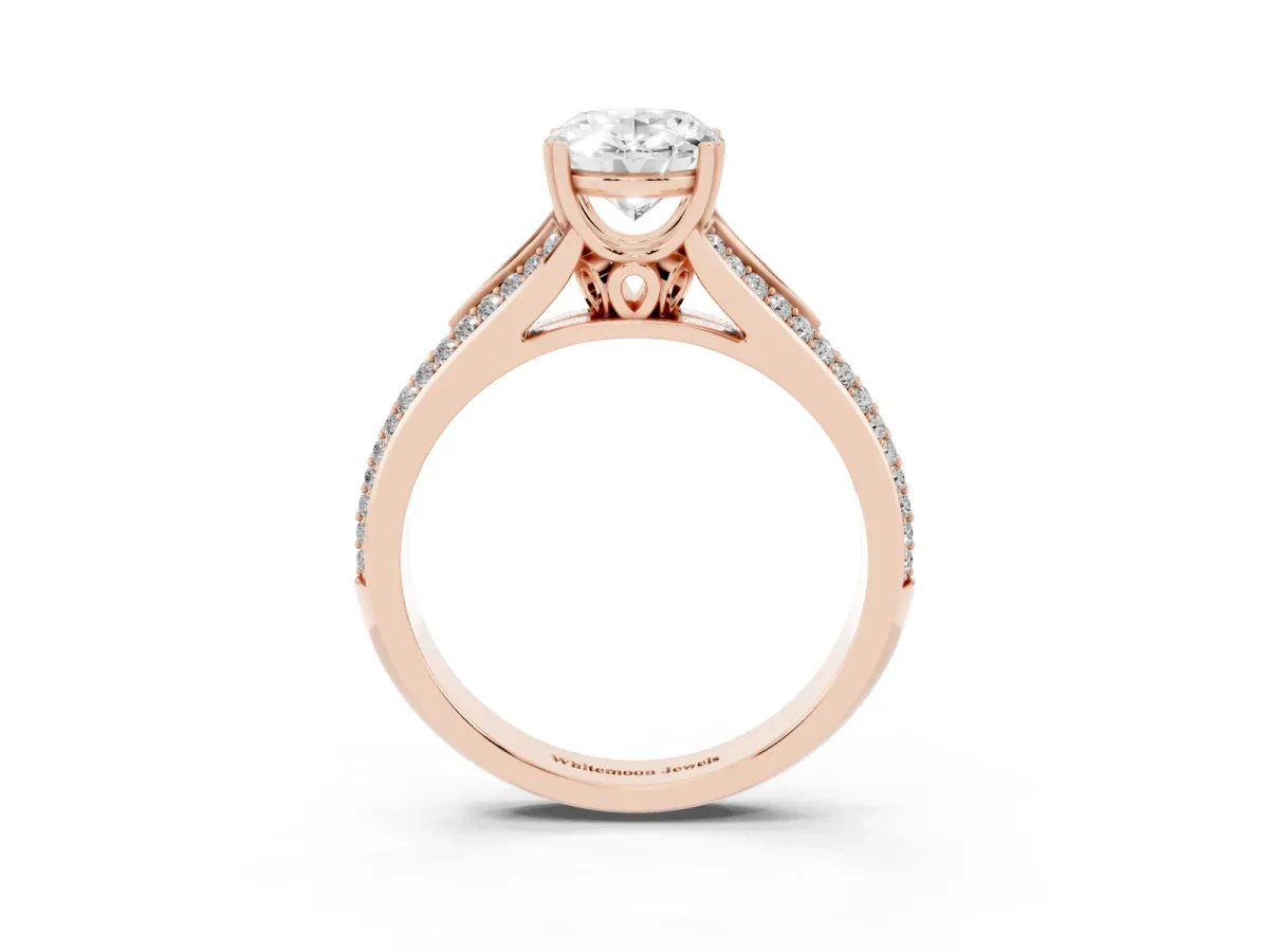 Oval Cut Diamond Split Shank Engagement Ring with Pavé Band Rose gold