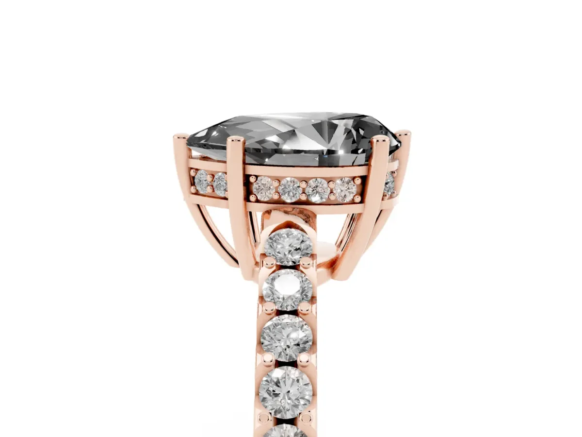 Fancy Black Pear Cut Solitaire Diamond Engagement Ring with Pavé Band and Six-Prong Setting Rose gold