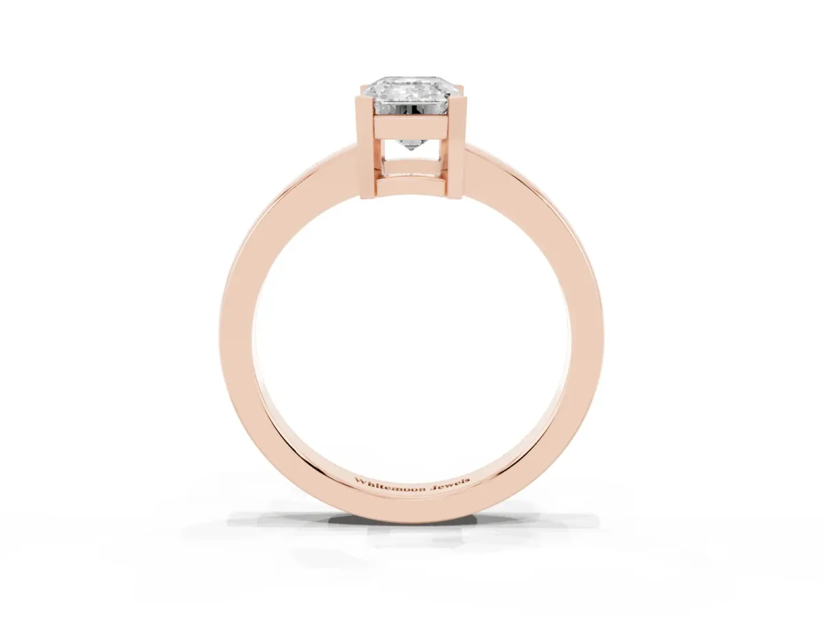 Emerald Cut Cut Solitaire Ring with Four-Prong Setting and Classic Band Rose gold