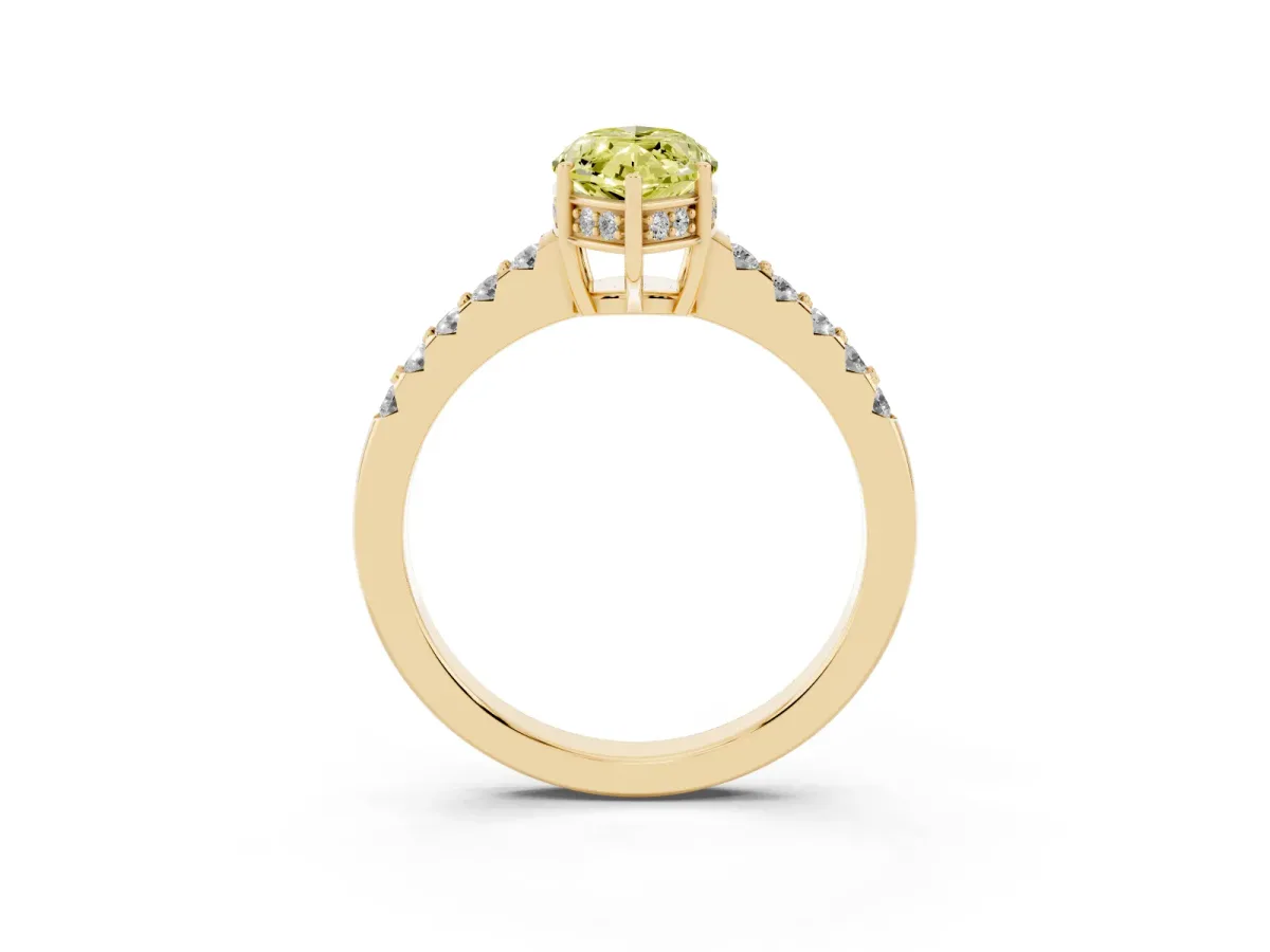 Fancy Yellow Marquise Cut Solitaire Diamond Engagement Ring with Pavé Band and Six-Prong Setting Yellow gold