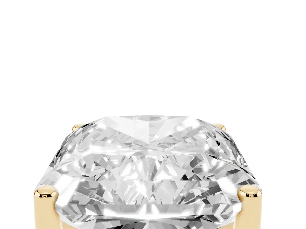 Radiant Cut Cut Diamond Solitaire Engagement Ring with Tapered Plain Band and Four-Prong Setting Yellow gold