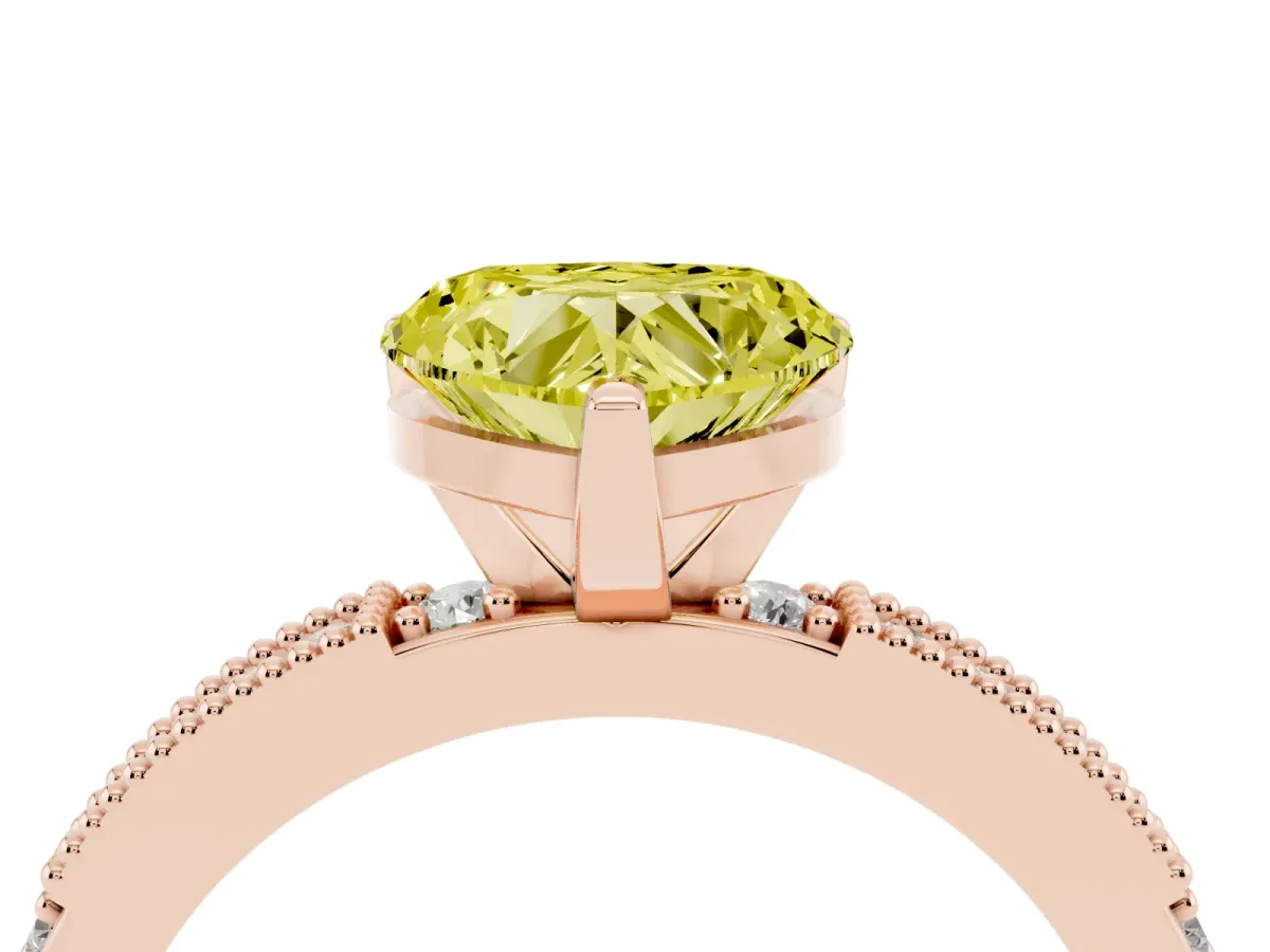 Fancy Yellow Heart Cut Solitaire with Pavé Band and Four-Prong Setting Rose gold