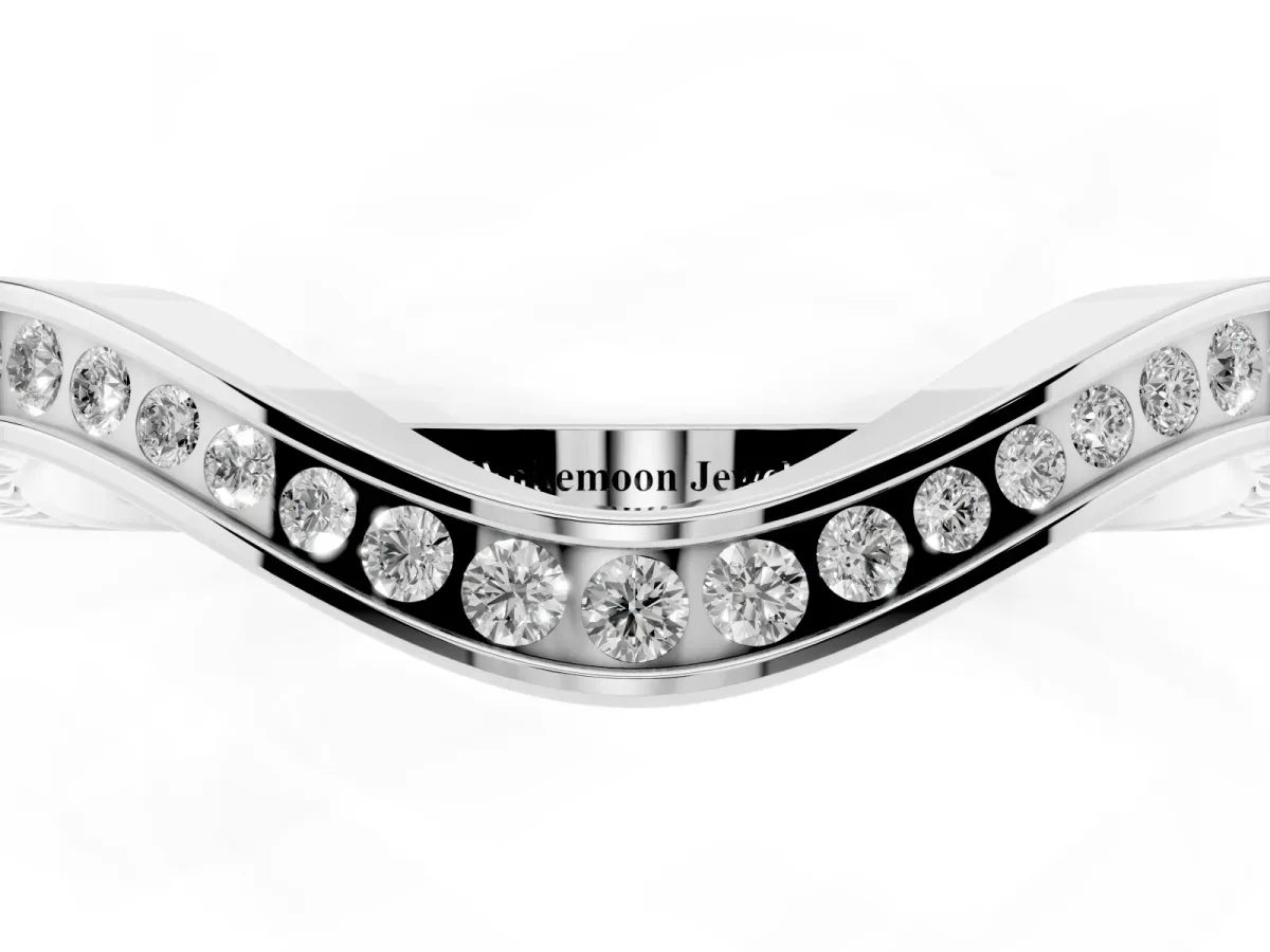 Round Cut Channel Set Wave Band with Pavé Setting Platinum