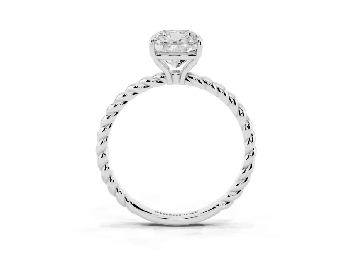 Cushion Cut Solitaire Twisted Band 4-Prong Ring White gold
