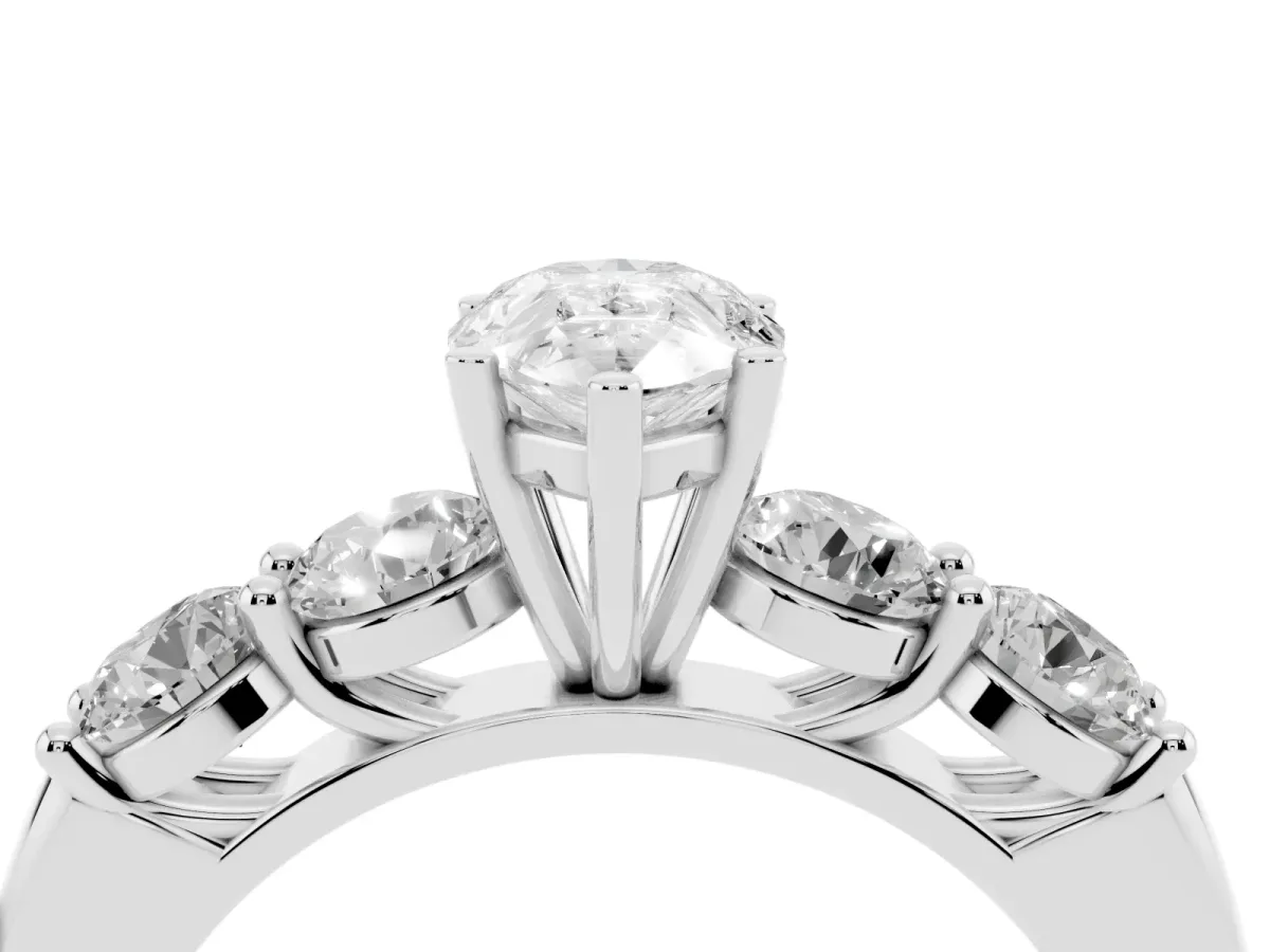Pear Cut Cut Five-Stone Prong Set Diamond Ring with Classic Band White gold