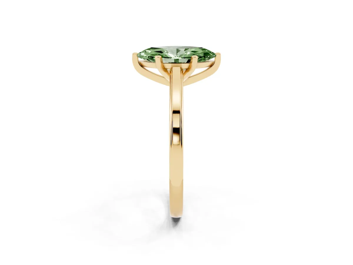 Fancy Green Marquise Cut Solitaire Diamond Ring with Four-Prong Setting and Classic Band Yellow gold