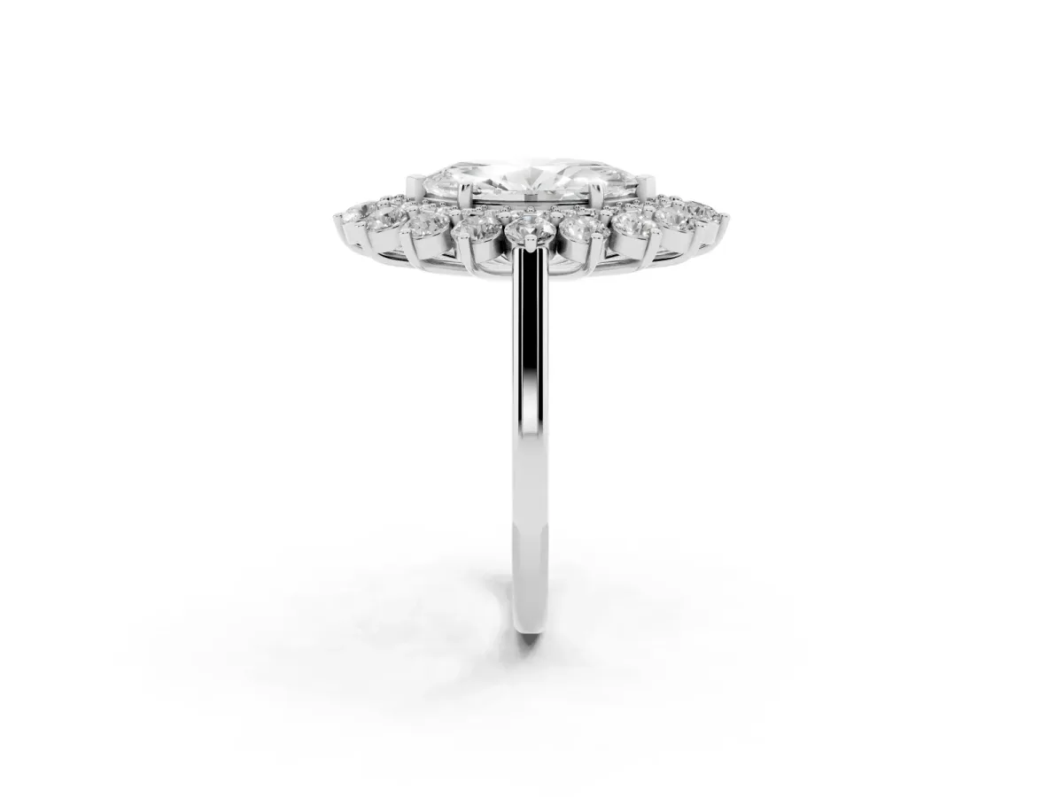 Marquise Cut Diamond Floral Double Halo Engagement Ring with Prong Setting Platinum