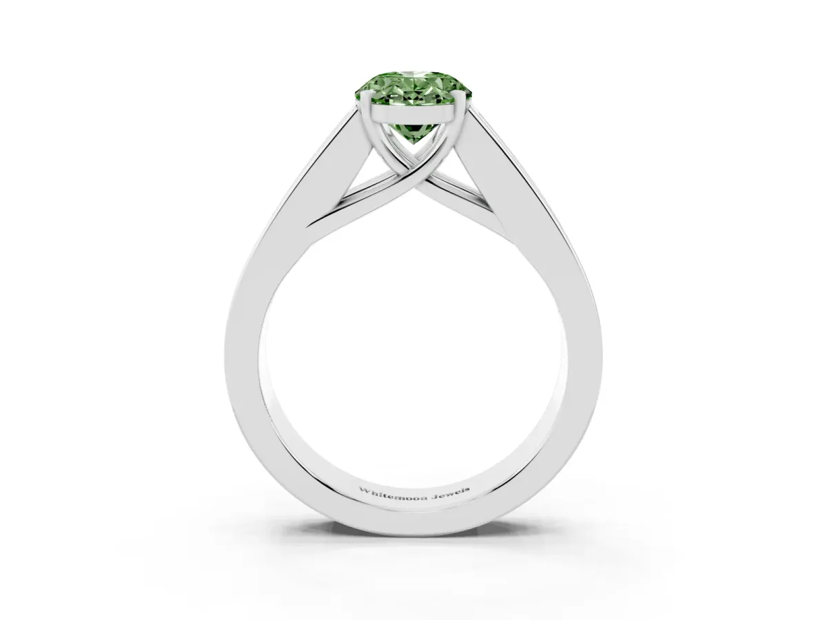Fancy Green Oval Cut Cut Channel Set Solitaire Ring with Four-Prong Setting Silver