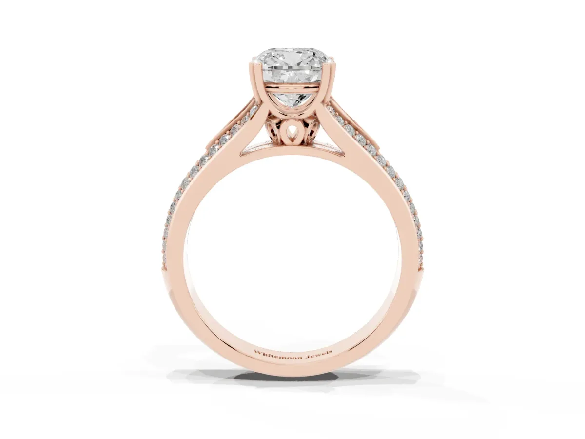 Cushion Cut Diamond Split Shank Engagement Ring with Pavé Band Rose gold