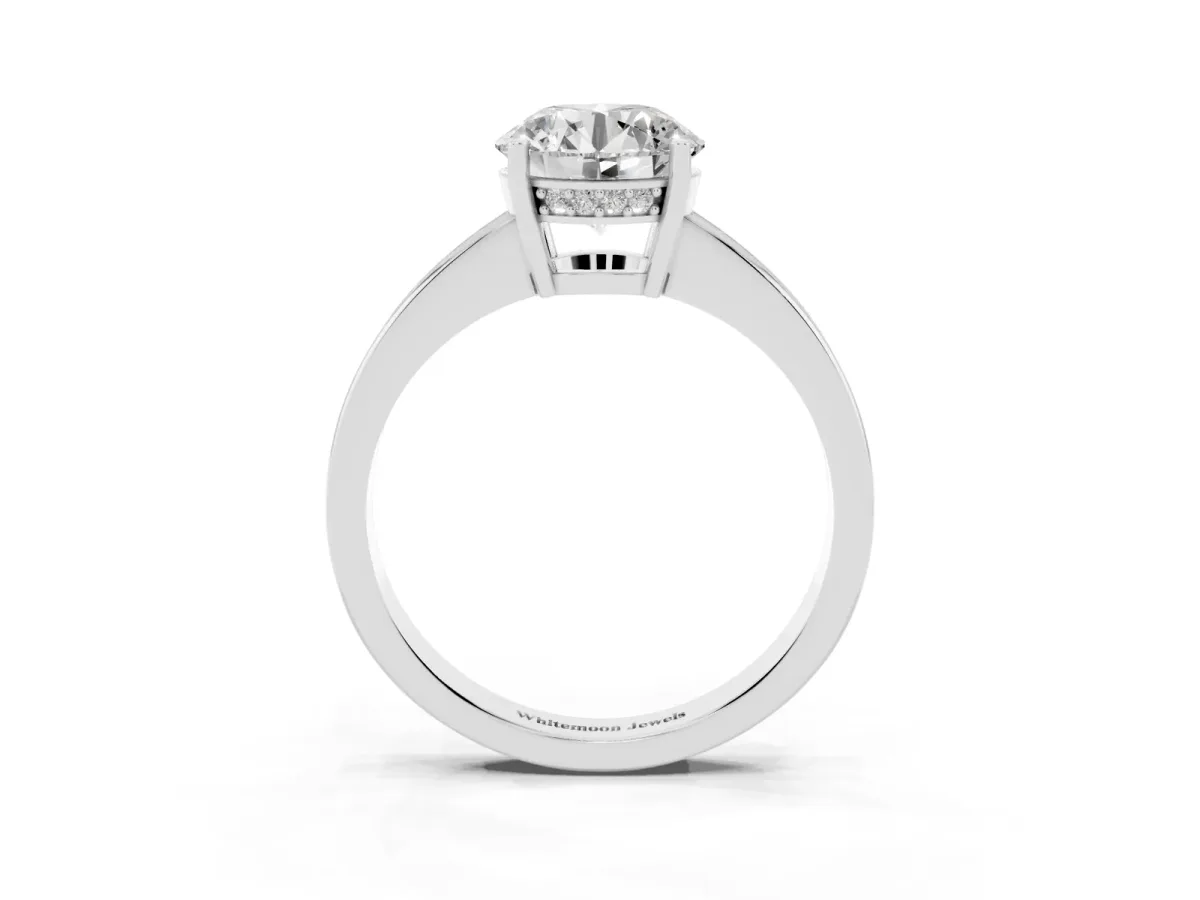 Round Cut Solitaire Pavé Band Prong Setting Ring Silver