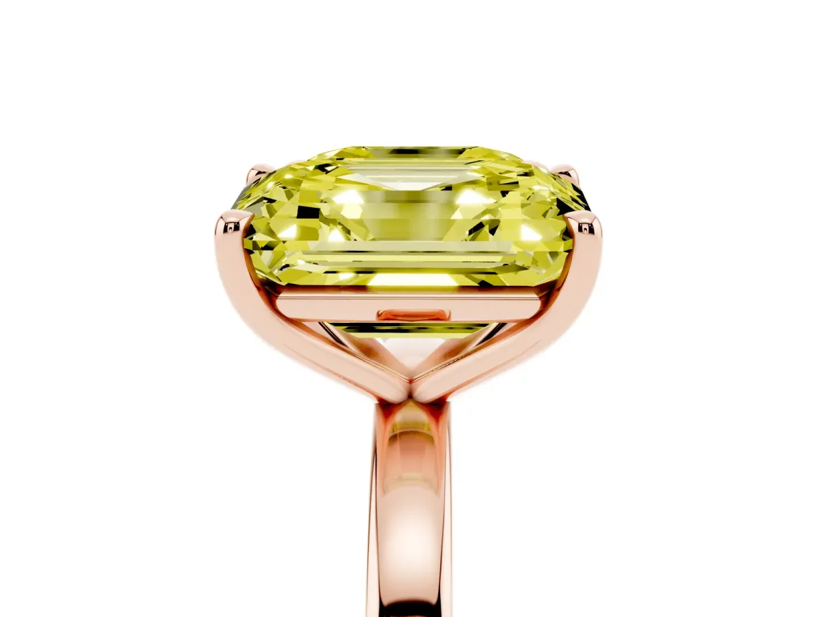 Fancy Yellow Asscher Cut and Emerald Cut Toi Moi Ring with Prong Setting Rose gold