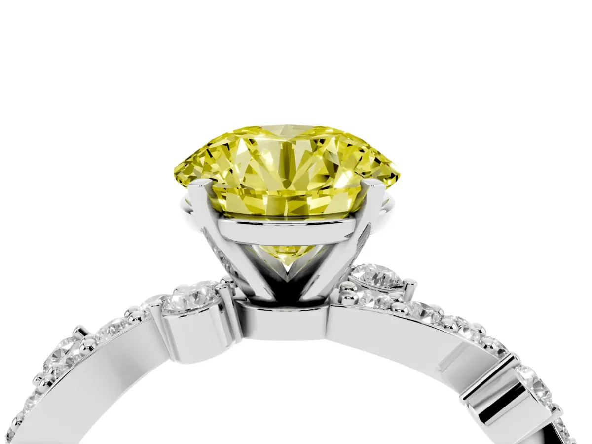 Fancy Yellow Round Cut Cut Solitaire Diamond Twisted Band with Pave Setting Silver