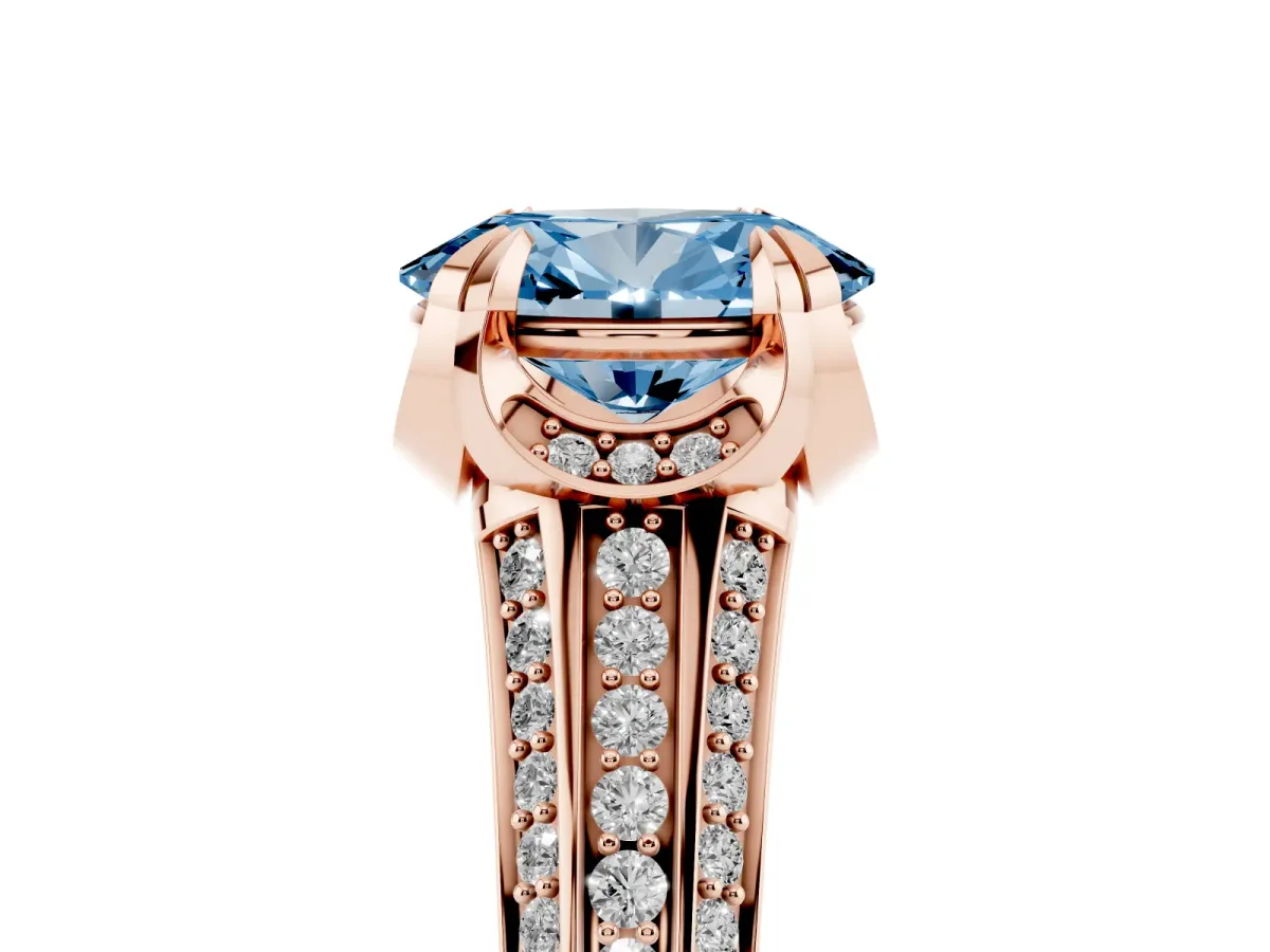 Fancy Blue Oval Cut Solitaire Pave Split Shank Ring with Four-Prong Setting Rose gold