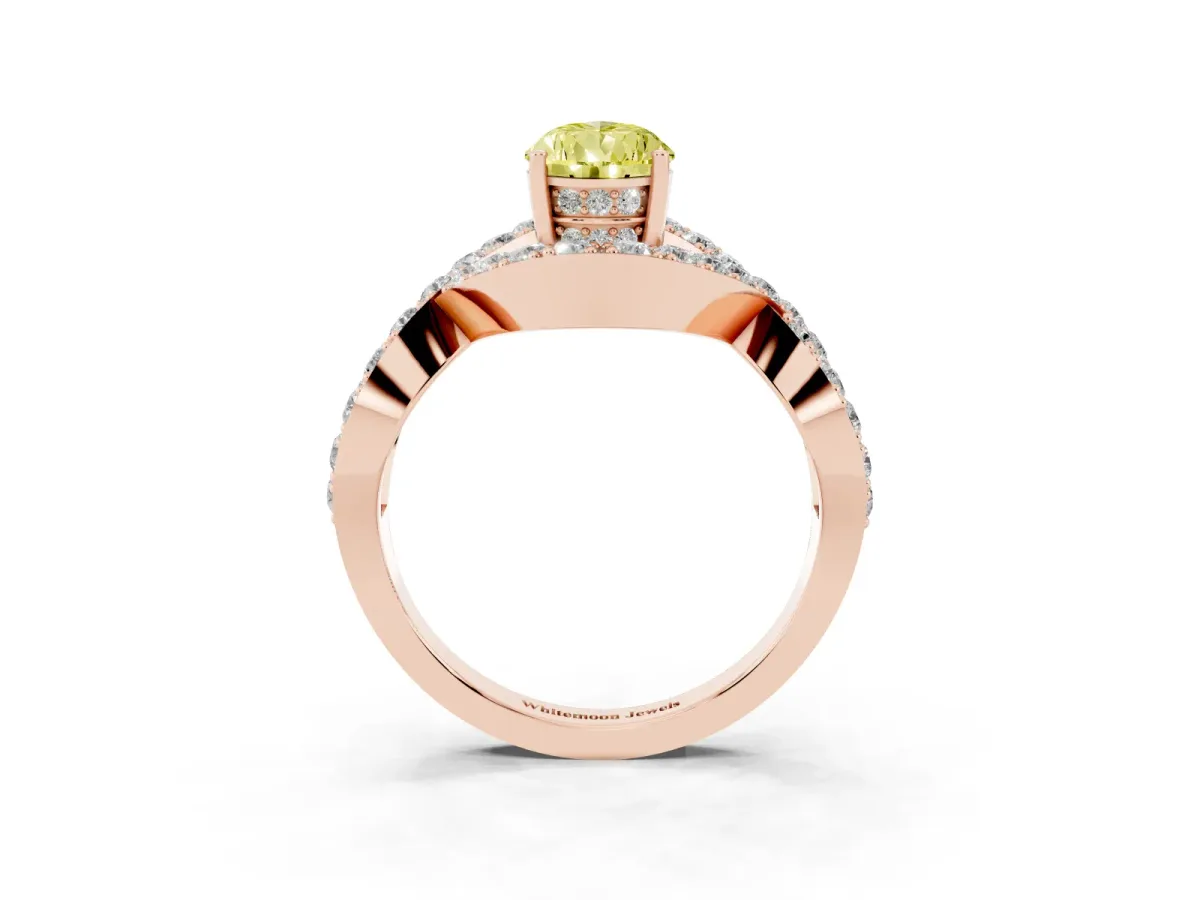 Fancy Yellow Pear Cut Solitaire Twist Band Pavé Diamond Engagement Ring Rose gold