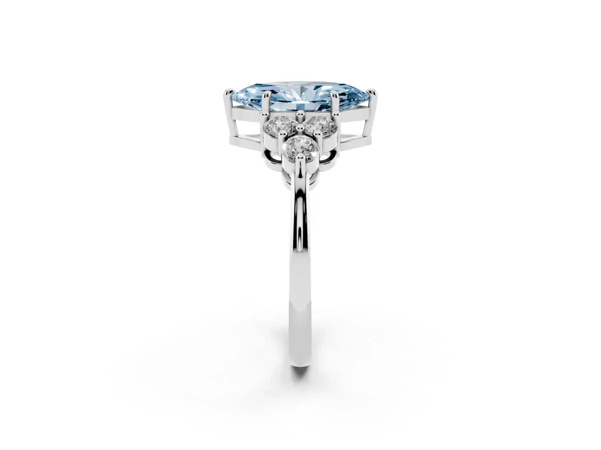 Fancy Blue Marquise Cut Brilliant Diamond Cluster Accent Solitaire Ring with Prong Setting Platinum